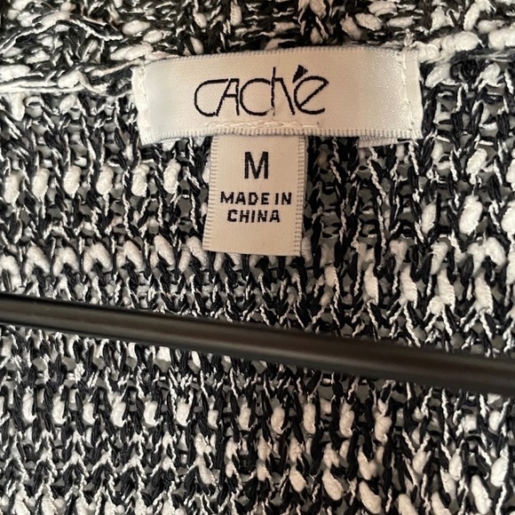 𝅺Cache Open Sleeveless Cardigan Vest Black White Marled Textured Knit - Picture 3 of 3